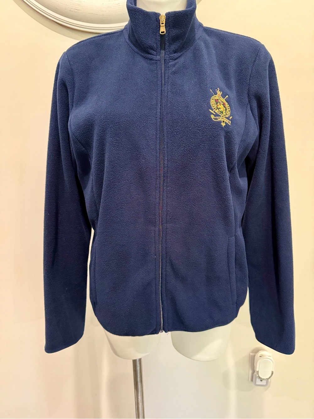 Lauren Ralph Lauren Navy Embroidered Full-Zip Fleece Jacket women’s size Large